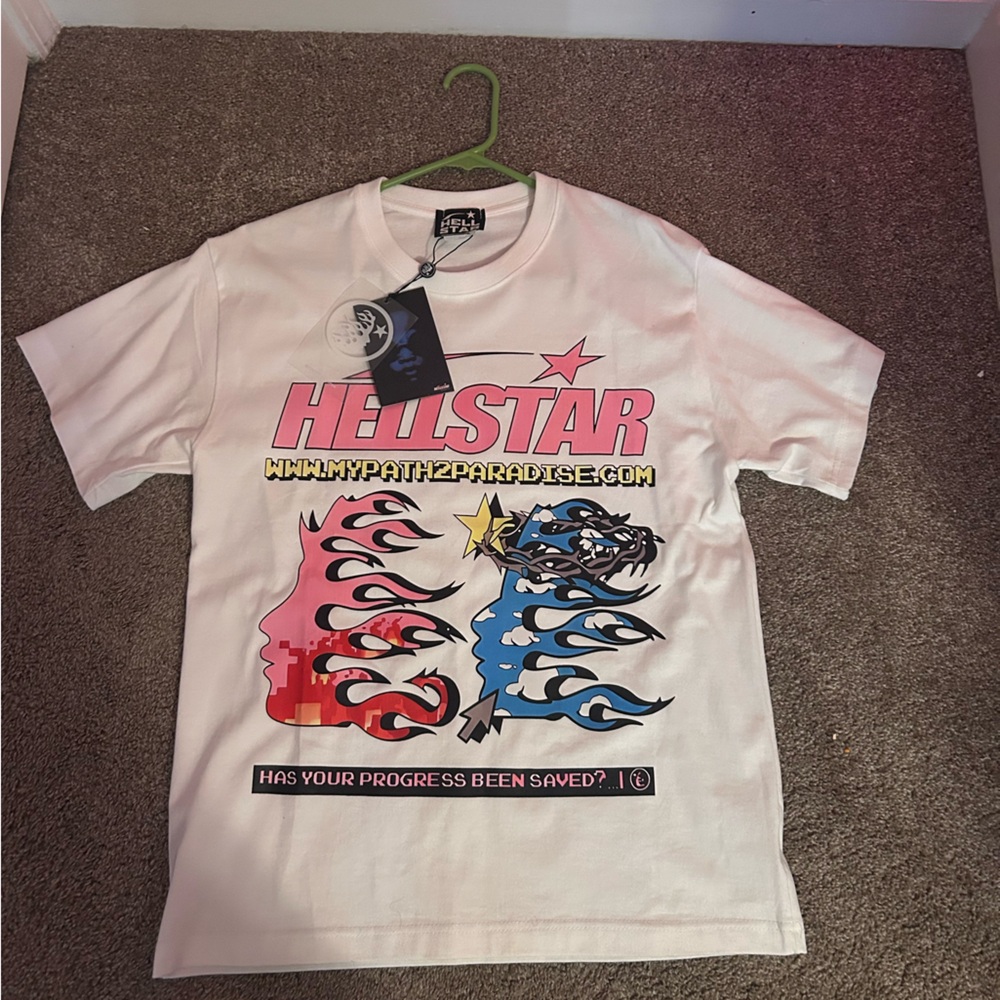 Hellstar T-Shirt - White with Multicolor Flames